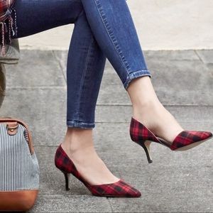 Anthropologie Sole Society Jenn Plaid D’Orsay Pumps Mid Heels Red & Black